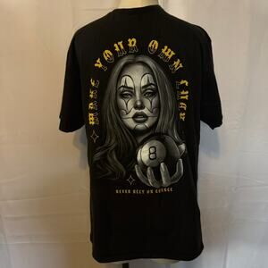 DOM Make Your Own Luck Clown Graphic Tee L Black 8 Ball Streetwear Tattoo Ink